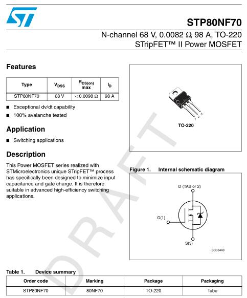 場效應管80n70參數