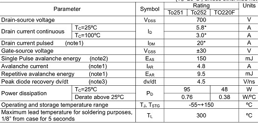 6N70H,5.8A/700V,MOS管