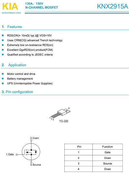 MOS管,KNX2915A,130A/150V