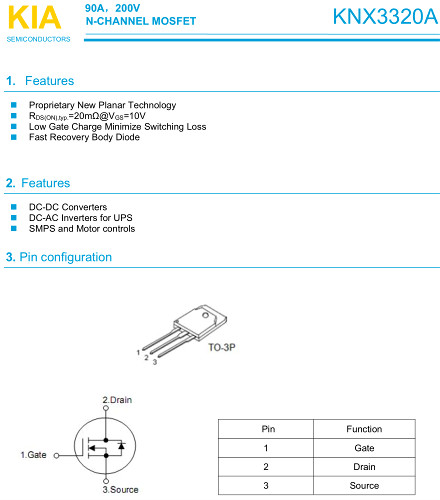 KNX3320A參數 MOS管200V90A