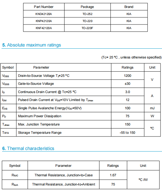 電源模塊,KNX42120A場(chǎng)效應(yīng)管