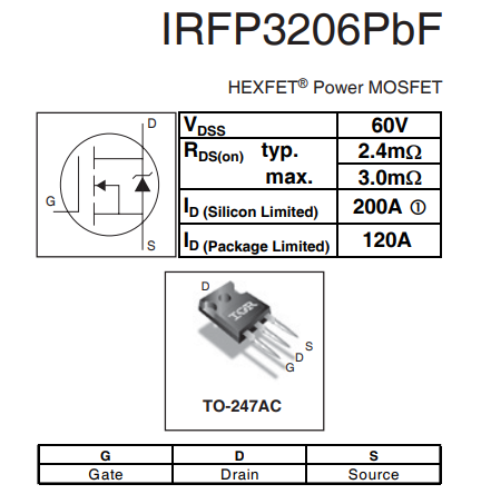 60v 200a,irfp3206場效應管參數,引腳