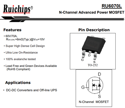 RU6070L場效應管參數,RU6070L場效應管代換3506A-KIA MOS管