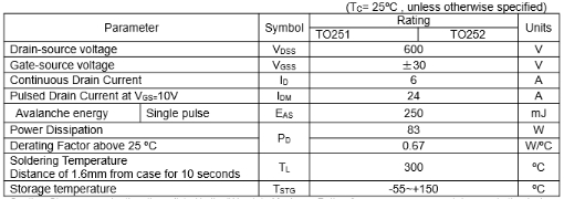 6n60場效應管參數