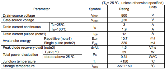 3n80c場效應管參數