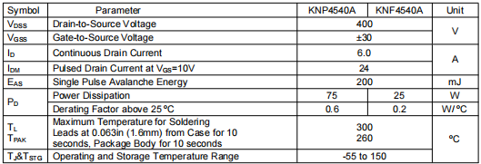 400v6a場效應管,KNP4540A參數